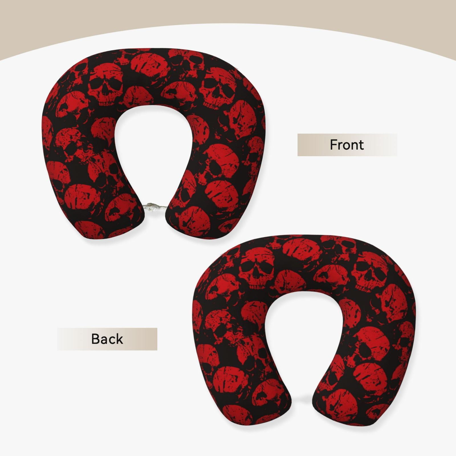 Xecao Red Skulls Print Memory Foam Cervical Neck Pillow Versatile U-Shaped Pillows for Home,Office,Camping,Travelling,Soft Washable Cover