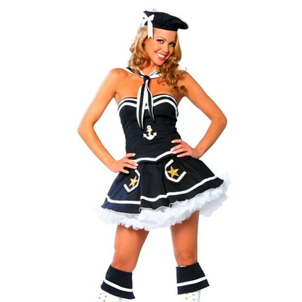 Sexy Adult Womens Halloween Costume Pin Up Navy Sailor Girl Dress