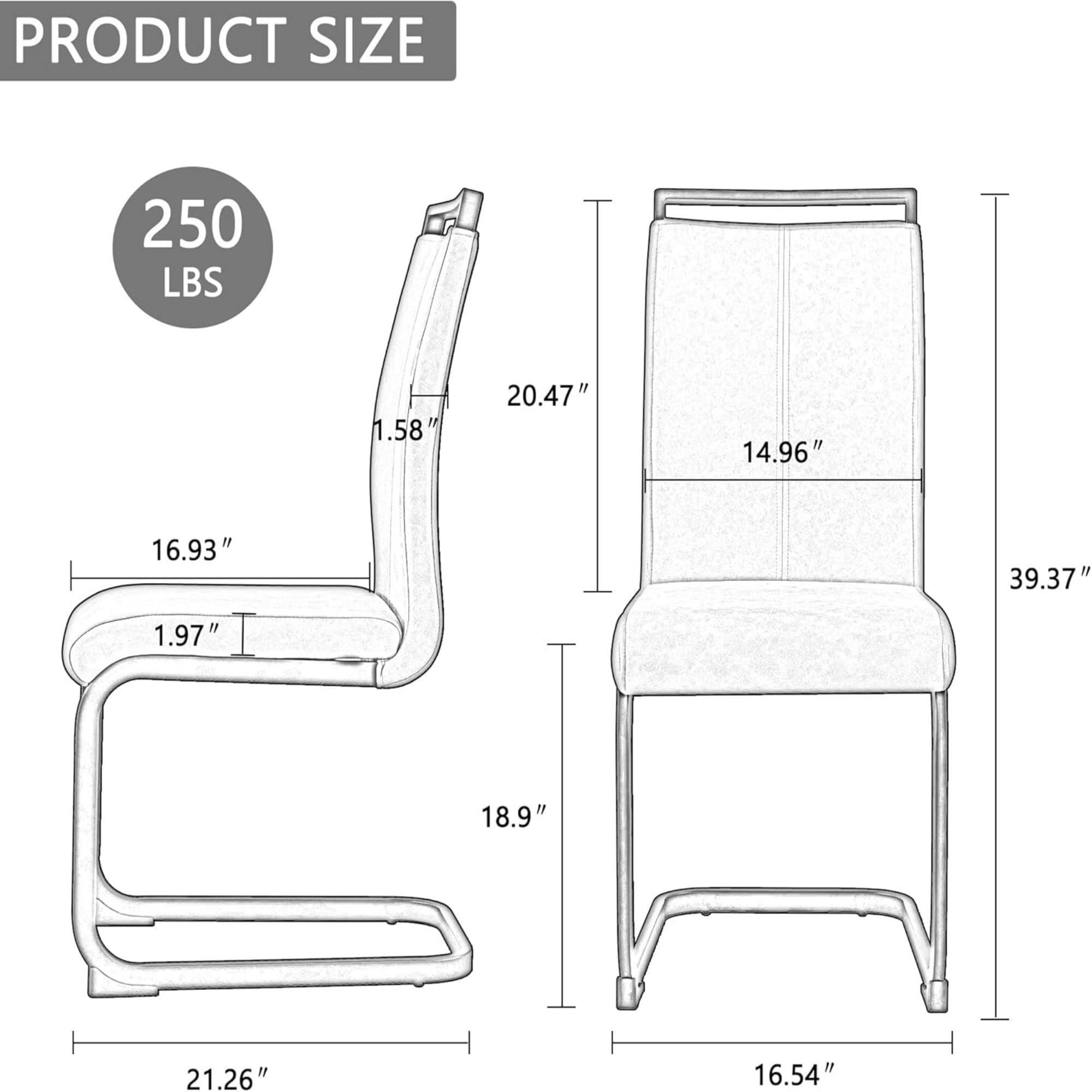 SUDICA Dining Chairs Set of 2 White PU Leather Upholstered Side Chairs with Chrome Metal Legs for Kitchen Dining Room