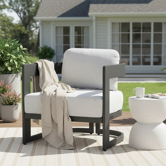 Christopher Knight Home Modern Outdoor Patio Club Chair, Dark Gray Aluminum Frame, Light Gray Cushion