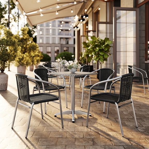BizChair 5- Pieces Adult Contemporary Stainless Steel Lightweight Dining Furniture Sets Black