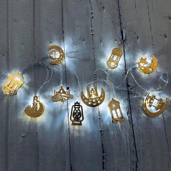 Ramadan Eid String Light, 10 Led Moon Star Light Battery Powered Holiday Garden Lighting Golden Muslim Lamp Decor Home Party Gift (gold)(1pc