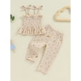 thumbnail image 2 of Suealasg 2Pcs Kids Toddler Girl Clothes 1T 2T 3T 4T 5T 6T Sleeveless Cherry Print Pleated Camisole Tops and Elastic Waist Long Pants Little Girl Summer Casual Outfits, 2 of 7