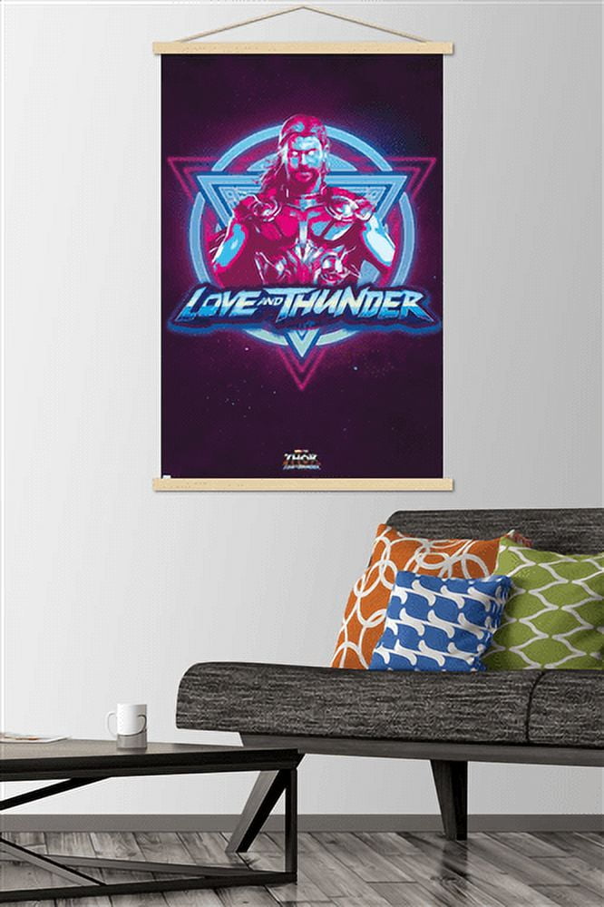 Marvel Thor: Love and Thunder - Vaporwave Wall Poster with Magnetic Frame, 22.375" x 34"