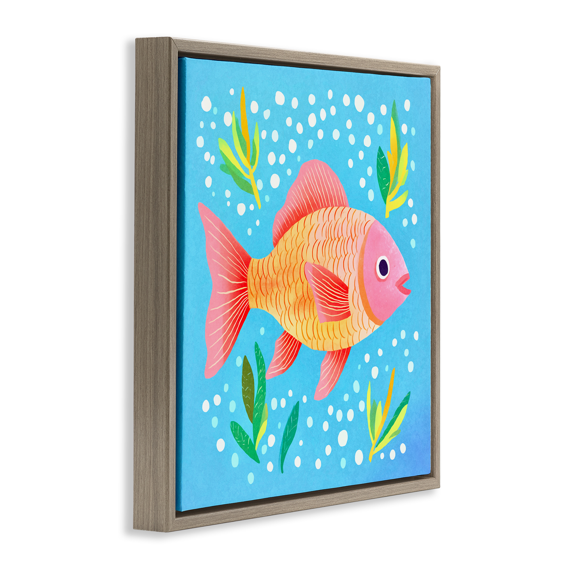 Stupell Industries Happy Fish Underwater Animals Painting Brown Floater Framed Canvas Art Print Wall Art, 25 x 25