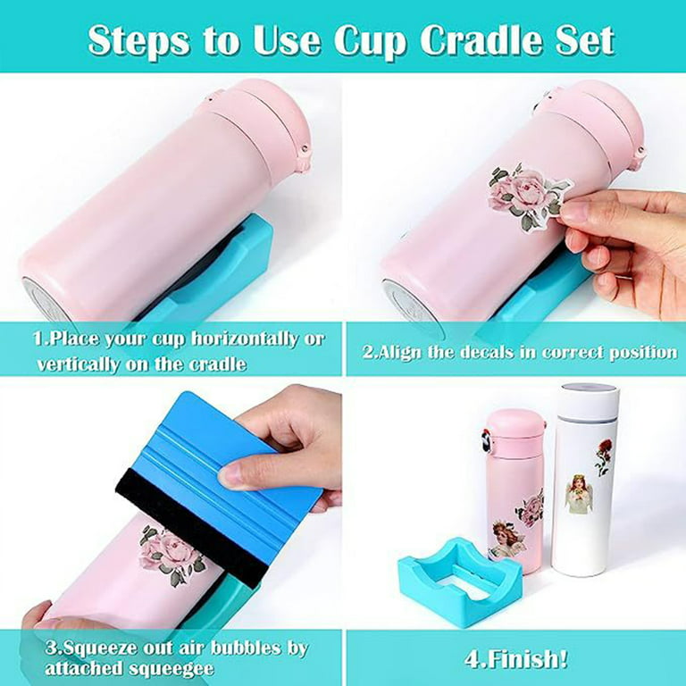  Cup Cradle for Tumblers with Built-in Slot, Silicone Tumbler  Holder for Crafts Use to Apply Vinyl Decals for Tumblers, Small Tumbler  Stand Cup Holder with Felt Edge Squeegee for Cups Bottles (