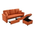 thumbnail image 3 of Noble House Elena 4-Seater L-Shaped Corduroy Sectional Sofa with Pull-Out Storage, Ottoman for Living Room, Orange, 3 of 11