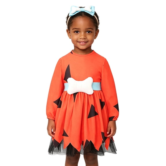 Gunia Girls Halloween Dresses Festival Halloween Tulle Dresses With Headband For Party 2 Pcs Fashion Child Classic Clothes Size 12-24 Months Orange