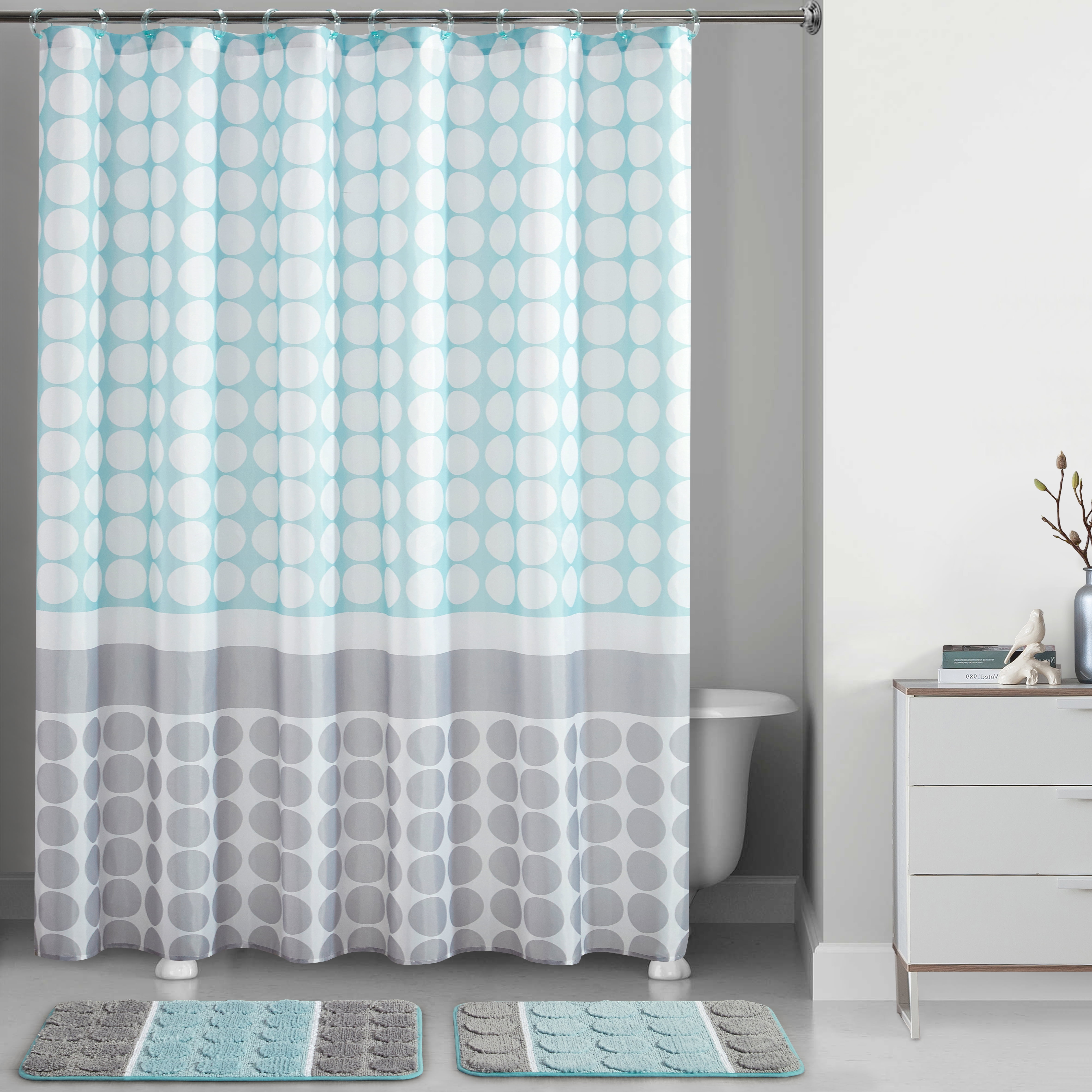 Piece Blue Orbit Printed Shower Curtain, Bathroom Shower Curtain Sets Blue