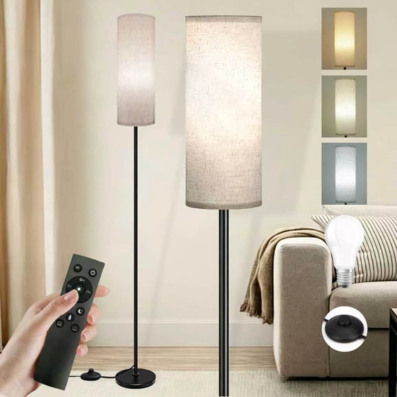 DQQKMM Modern Floor Lamp, 3 Color Temperature Dimmable LED Floor Lamp, Tall Standing Corner Lamp with Linen Shade, Minimalist Ambient Standing Lamp for Living Room, Bedroom, Office and Home Corner