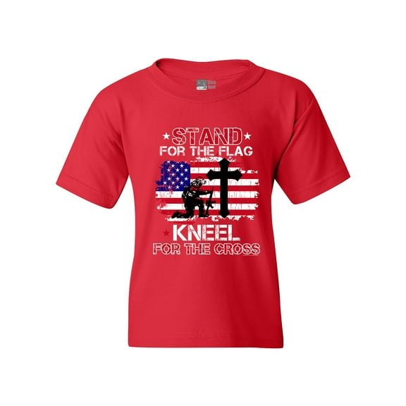Stand For The Kneel For The Cross Soldier USA DT Youth Kids T-Shirt Tee