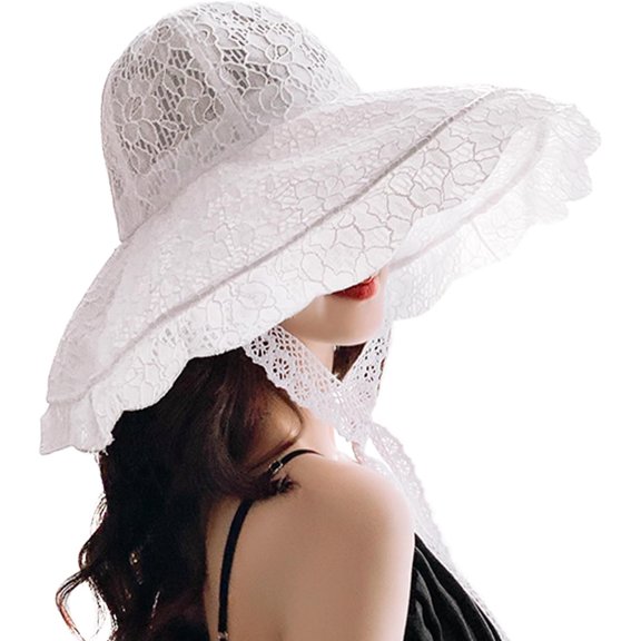 CoCoMangos Chic Lace Floppy Sun Hats Women Wide Brim Sun Protection Cocktail Tea Party Wedding Church Beach Cloche Bowler Hats