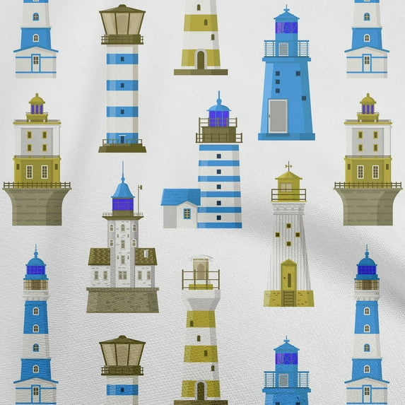 oneOone Viscose Chiffon Medium Blue Fabric Sea Lighthouse Fabric For Sewing Printed Craft Fabric By The Yard 42 Inch Wide