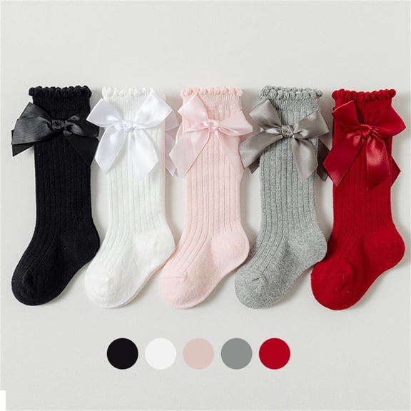 Bxsruta Baby Knee-High Socks with Bow Lace Trim, Soft Cotton Socks for Newborns Infants 0-4 Years, Breathable Ankle Socks for Boys and Girls, 1 Pair