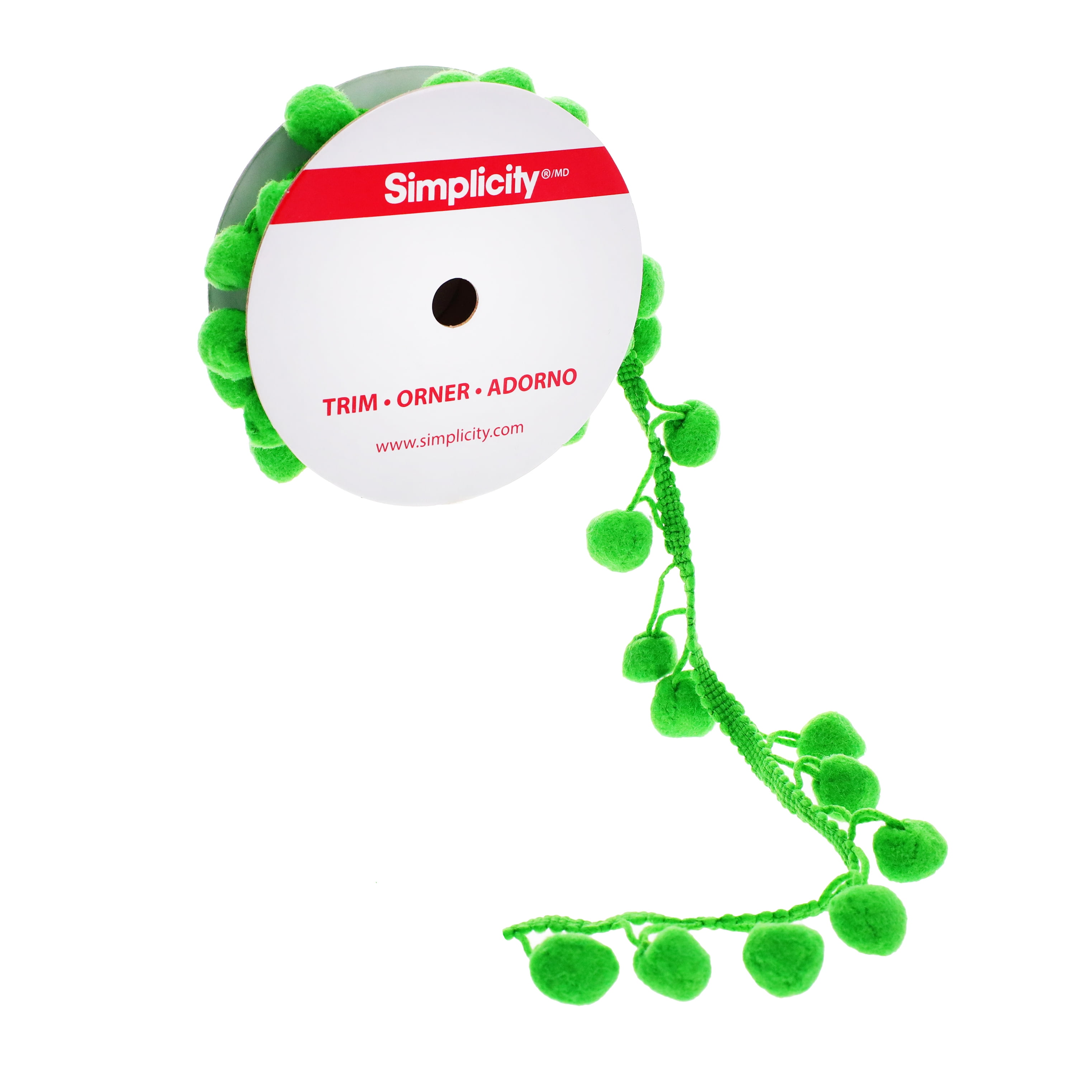 (3 pack) Simplicity Trim, Green 1 1/4 inch Jumbo Pom Pom Trim Great for Apparel, Home Decorating, and Crafts, 1 Yard, 1 Each