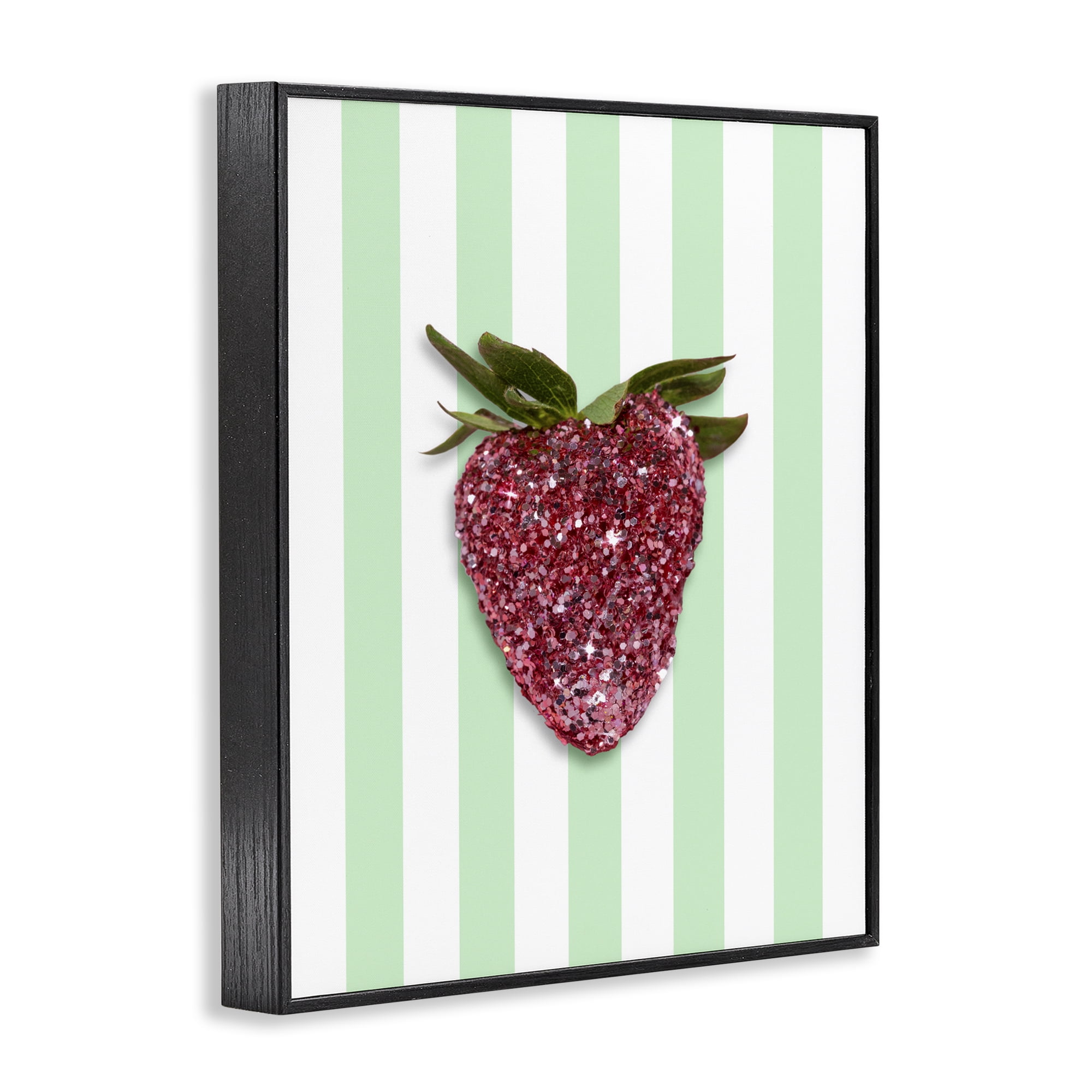 Stupell Industries Glimmer Cherry on Green Stripes Black Framed Giclee Art, design by LISH Creative