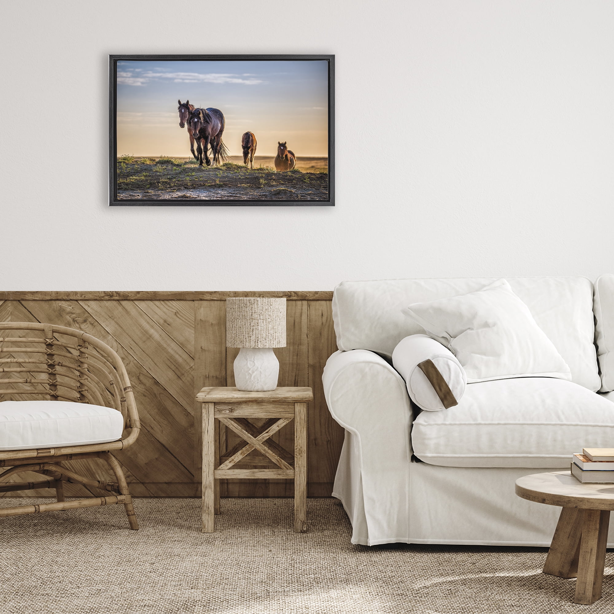 Stupell Industries Horses Coming Home Black Framed Floater Canvas Wall Art, design by Tim West