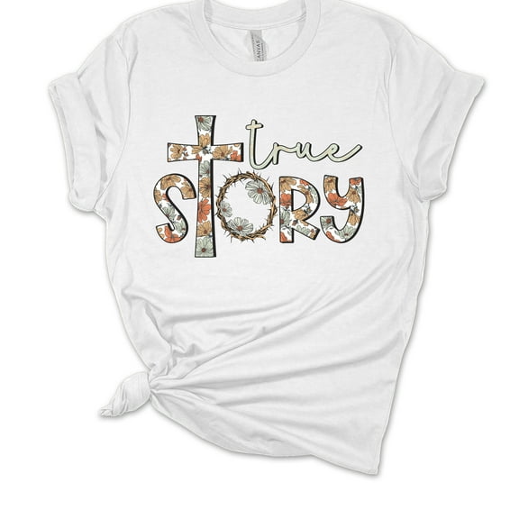 Womens Easter Tshirt Christian True Story Jesus Easter Short Sleeve T-shirt-White-small