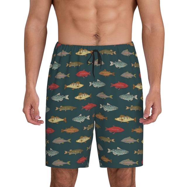 Vsdgher Short de Pyjama pour Hommes Imprimé Poisson d'Eau Douce Rivière Bas de Pyjama Léger avec Poches-Moyen