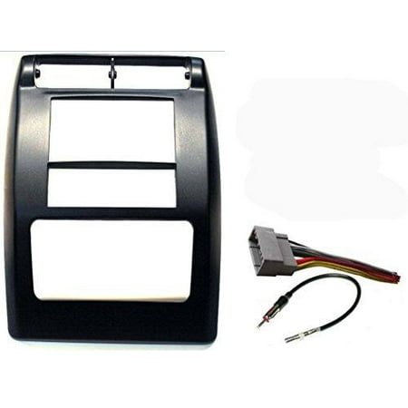 aftermarket double din radio stereo car install dash kit flat black - complete with wire harness and antenna adapter fitted for jeep wrangler