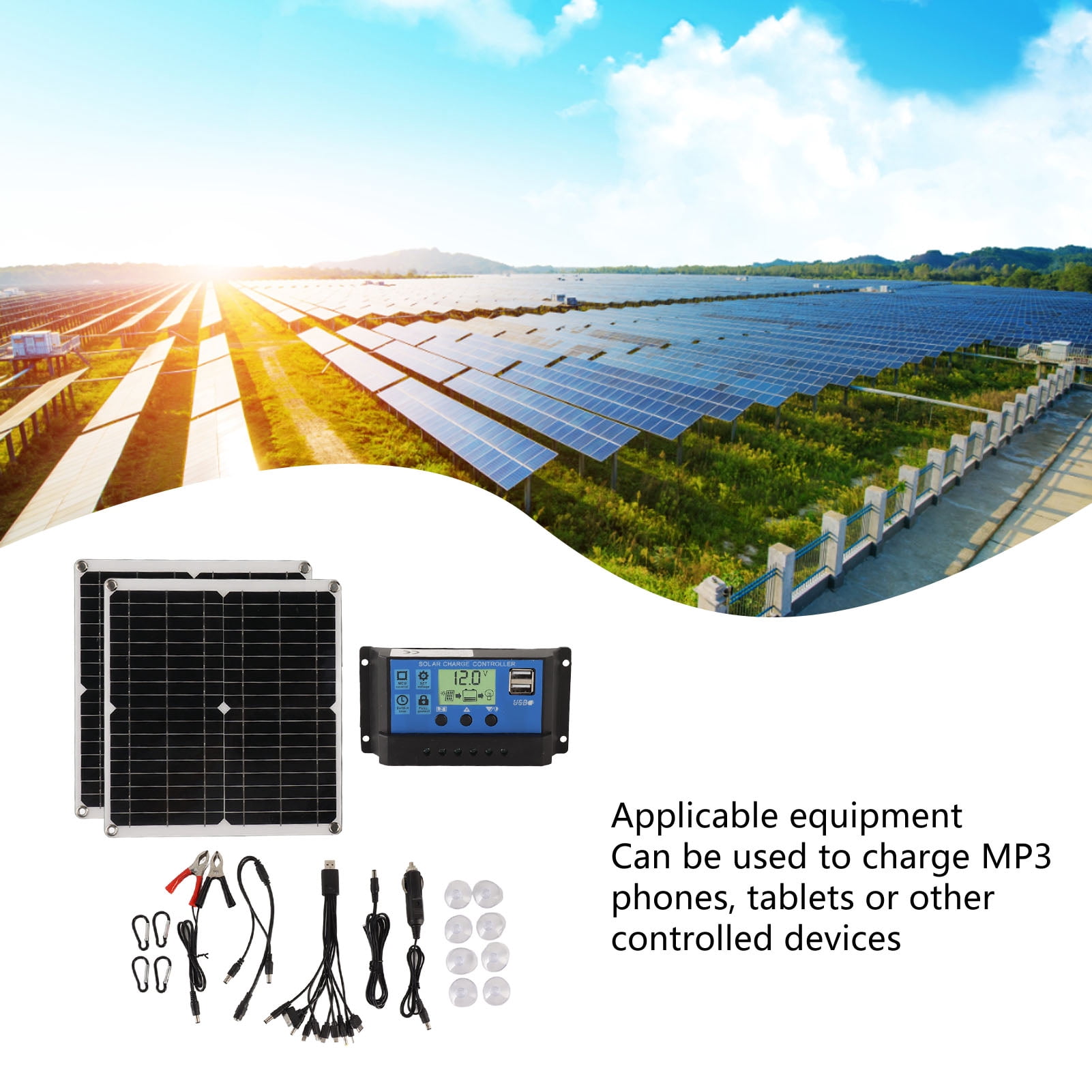 Portable Solar Charger Kit, 50W Monocrystalline Panel, Perfect For Outdoor Adventures  Emergency Power