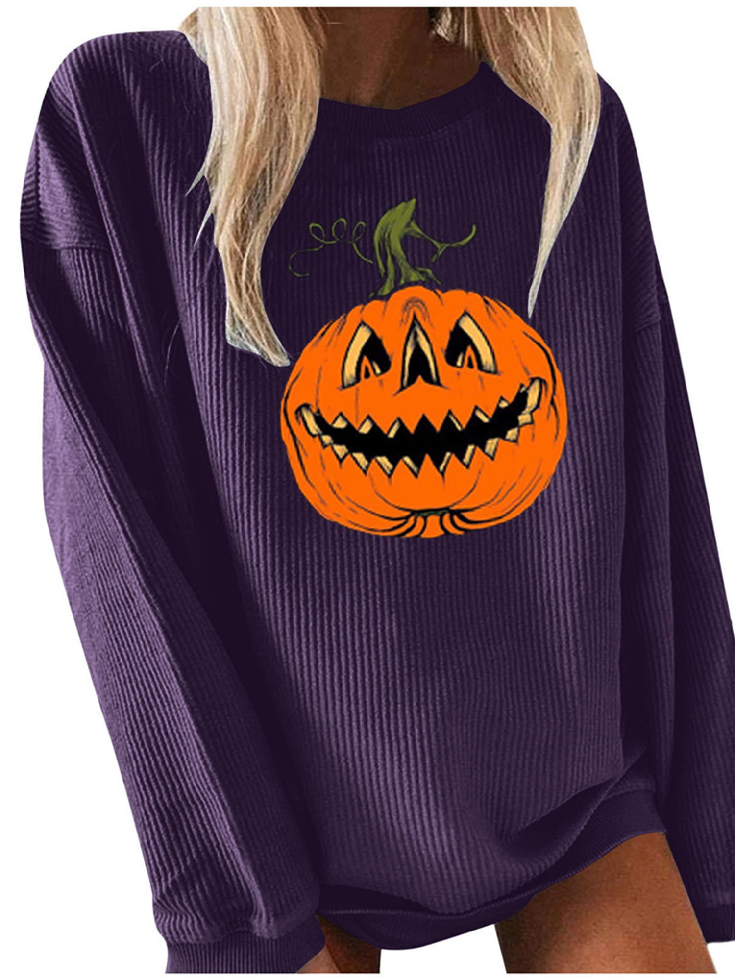 Long Sleeve Shirts Halloween Pumpkin Printed Blouses Shirts Tops Oversized T Shirts Sweater Pullover Women 