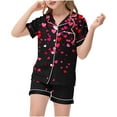 thumbnail image 3 of Auroural Kids Pajamas Set Button up Girls Button Front Pajama Top & Shorts Set, Heart Shaped Print闁?2-Piece, Sizes 2-14 & Plus, 3 of 5