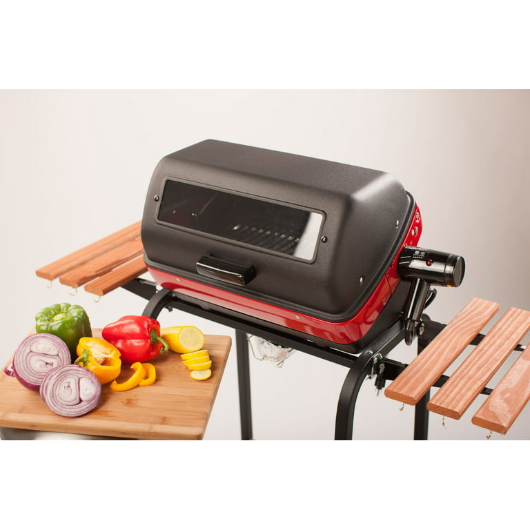 Americana Portable Electric Cart Grill with Two Folding Tables, Red