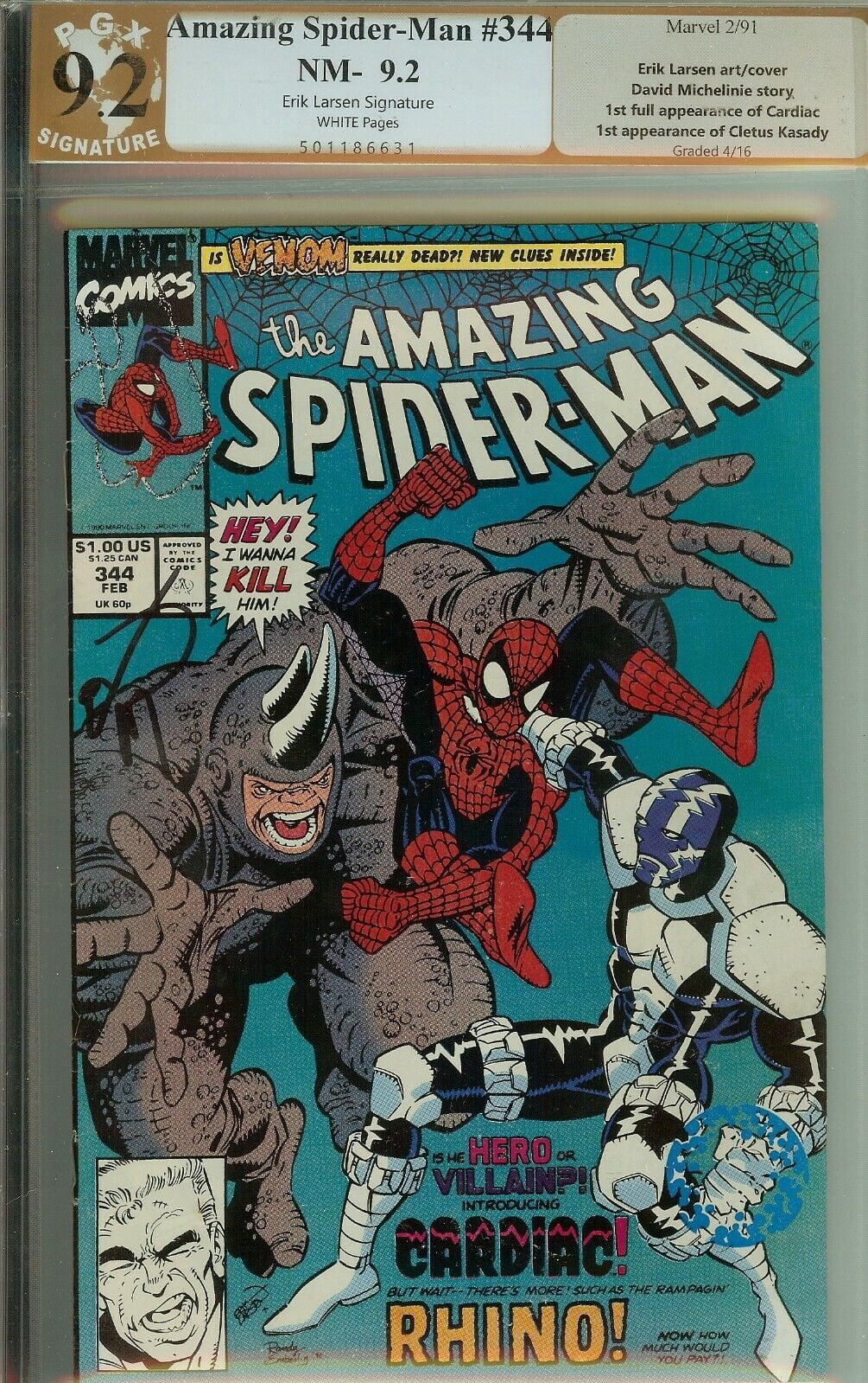 Amazing Spider-Man #344 Carnage Signed Erik Larsen PGX 9.2