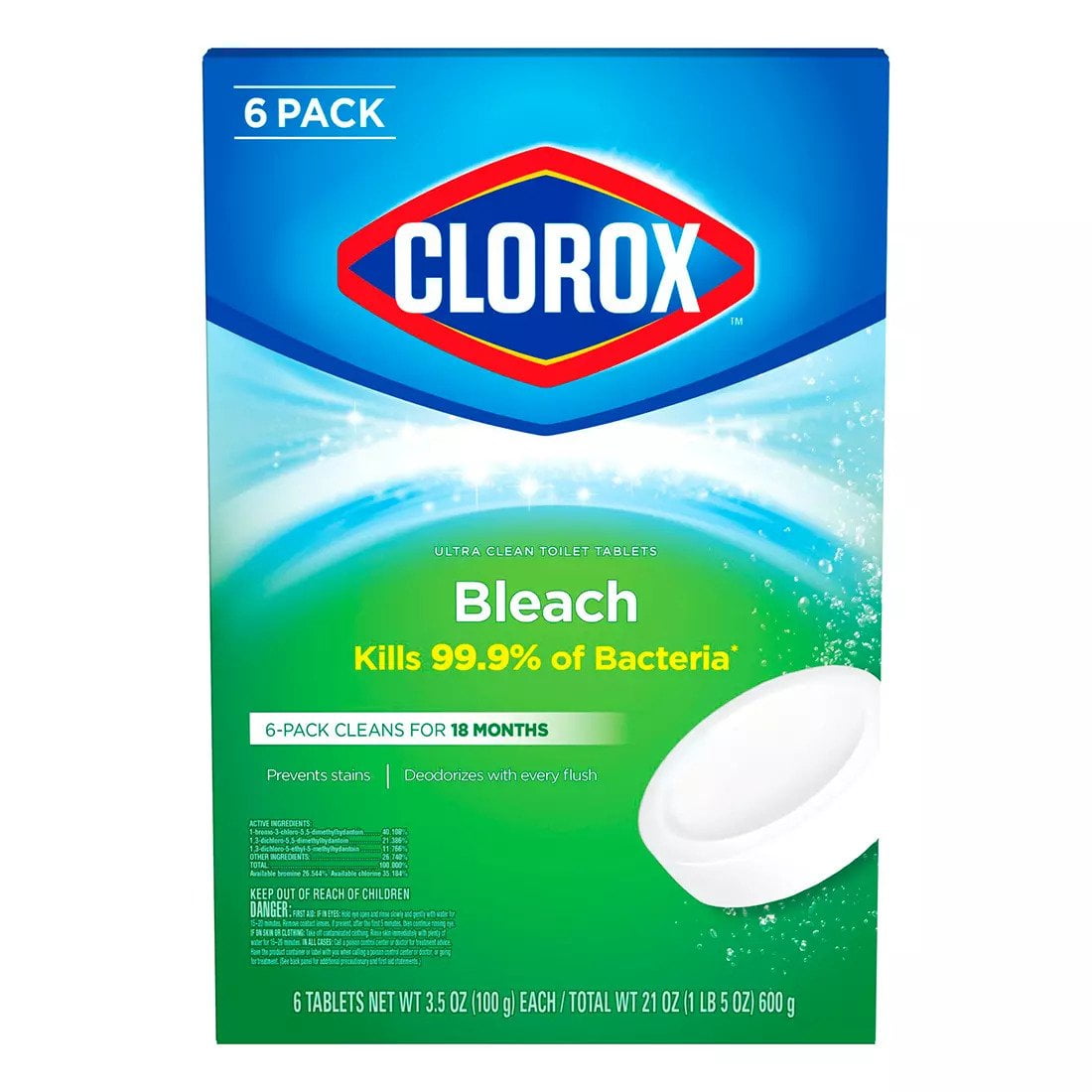 Clorox Automatic Ultra Clean Toilet Tablets Cleaner, Bleach, 6 Ct, 3.5
