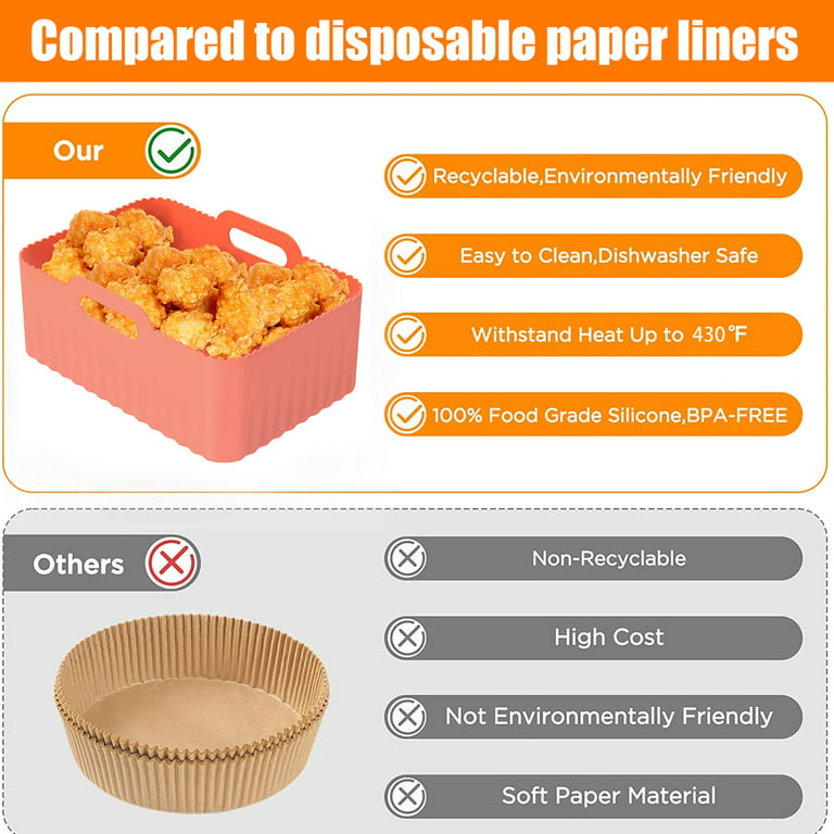 Air Fryer Silicone Pot for Ninja Foodi Dual DZ201, Reusable Silicone Air  Fryer Liner, Rectangle Air Fryer Basket for Ninja 8 QT Air Fryer Basket,Air  Fryer Accessories（2 PCS） 