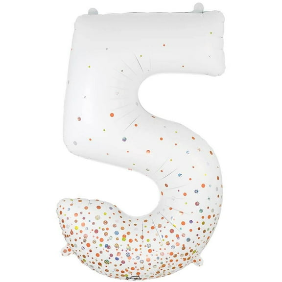 34 inch Number 5 - Oaktree - Sparkling Fizz Holographic White Foil Mylar Balloon - Party Supplies Decorations