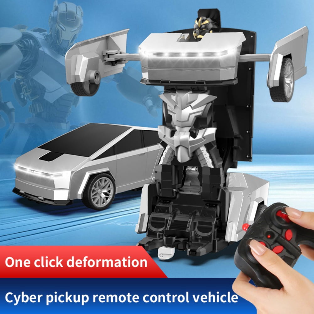 RC Cars Transform Cyber Pickup Truck Cars Robot Toy for Kids, 2.4GHz Remote Control Car with One-Button Deformation 360° Rotation LED Lights Christmas Birthday Gifts for Boys Age 4-7-8-1（1:18 Scale）2