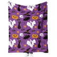 thumbnail image 2 of XINGXIANG Halloween Flannel Throw Blanket - Purple Cat Pumpkin Bat Print, Cozy Cat Throw for Bed or Couch, 59x39in Cat Throw Blanket, 2 of 5