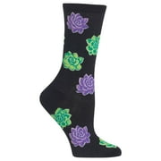 Hot Sox Womens Succulent Crew Socks, Womens Shoe Size 4-10.5, Black
