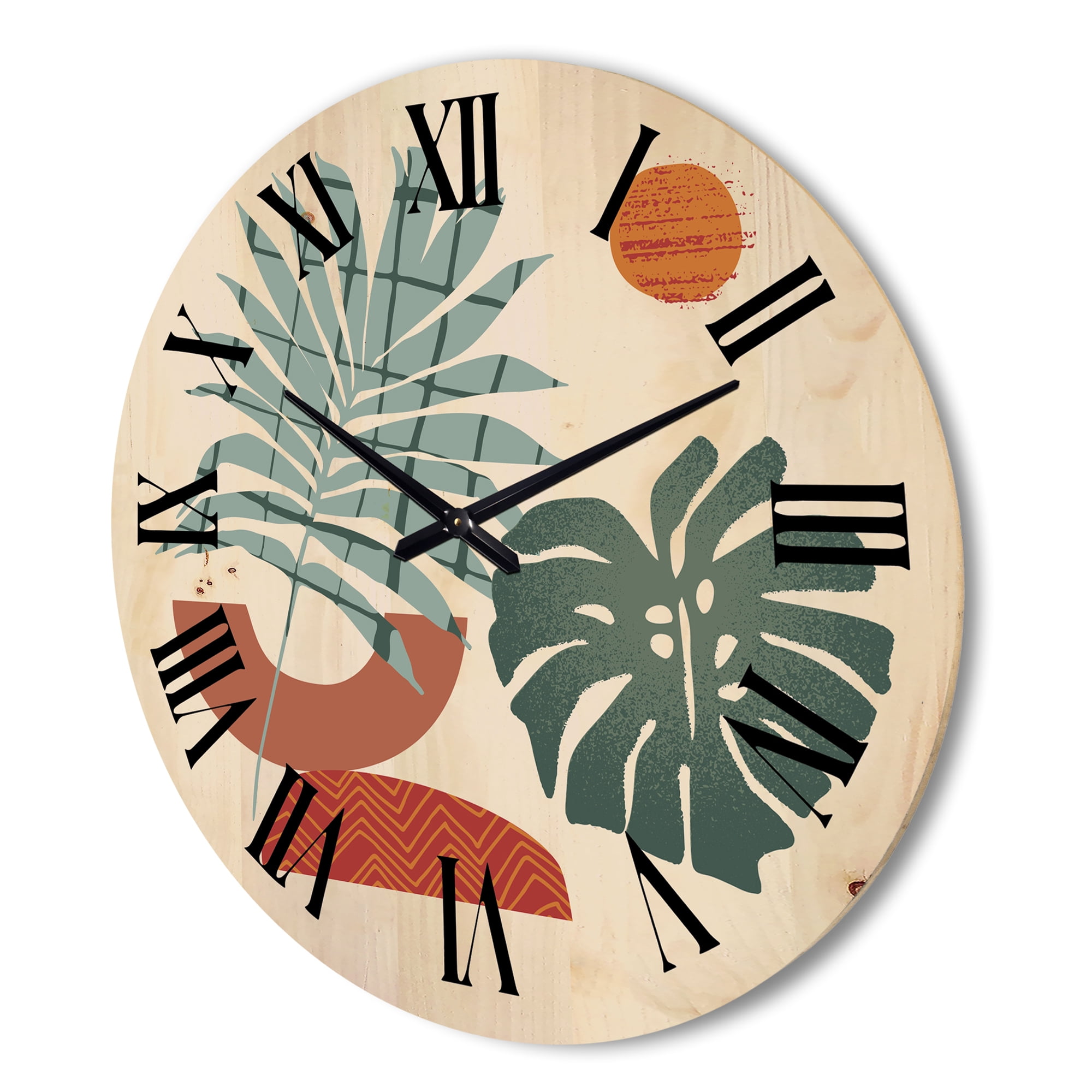 Designart 'Sun and Moon Shapes In Retro Green & Terracotta Tone' Modern Wood Wall Clock