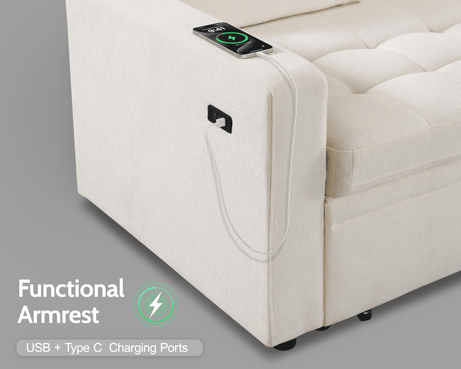 Modular Sectional Sleeper Sofa with Pull-Out Bed, L-Shaped Chenille Couch, USB Ports, Adjustable Backrest & Storage Seats, Tool-Free Assembly – Comfortable & Stylish Living Room Furniture