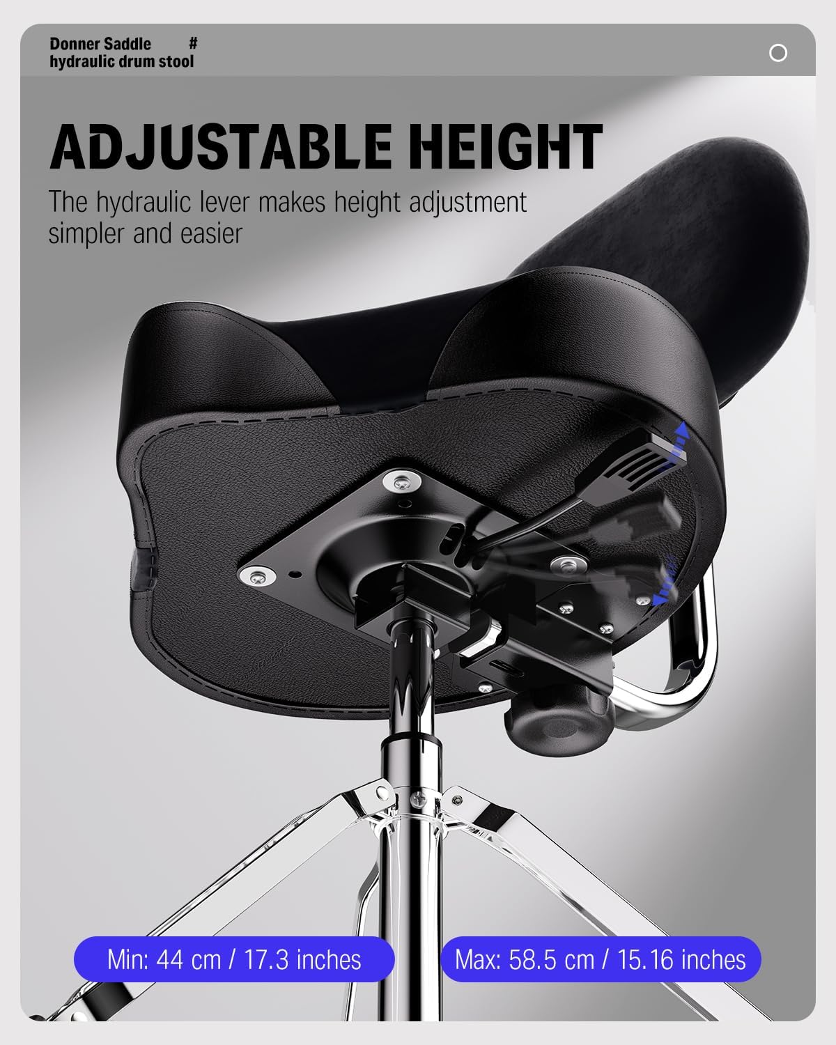 Donner Drum Throne with Backrest, Heavy Duty Hydraulic Guitar Chair Adjustable Guitar Seat Saddle Musician Stool for Adults Drummers, Guitarist