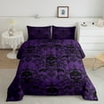 thumbnail image 2 of Erosebridal Gothic Skull Bedding Twin Comforter Set,Black Purple Down Comforter,Bohemian Damask Bedding Sets Twin with Comforter,Lightweight Exotic Room Decor,Reversible,2-Piece, 2 of 8