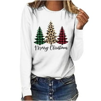 Patlollav Christmas Tops for Ladies,Womens Tops Plaid Casual Long Sleeve T-Shirt Gift