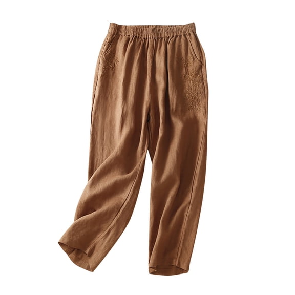 Edvintorg 2025 Spring Summer Casual Cotton Linen Pants Women's Loose Wide Leg Pants High Waist Straight Pants Casual Pants Trousers Women Brown XL