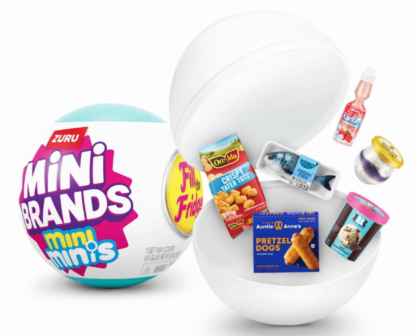 Mini Brands Fill the Fridge Playset (Assorted) Plus 2 S1 Mini Minis Balls Collectible Blind Novelty and Gag Toy by ZURU