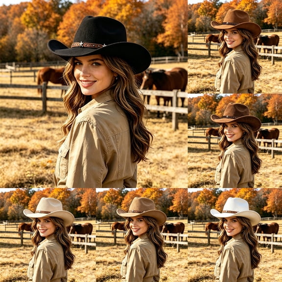 LILIYA Womens Soft Western Cowgirl Hat, Classic Wide Brim Fashion Headwear with Decorative Belt Buckle, Elegant Sun Protection Hat for Holiday Parties