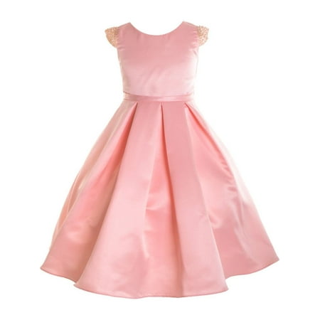 Precious Kids - Little Girls Blush Dull Satin Beaded Flower Girl Dress ...