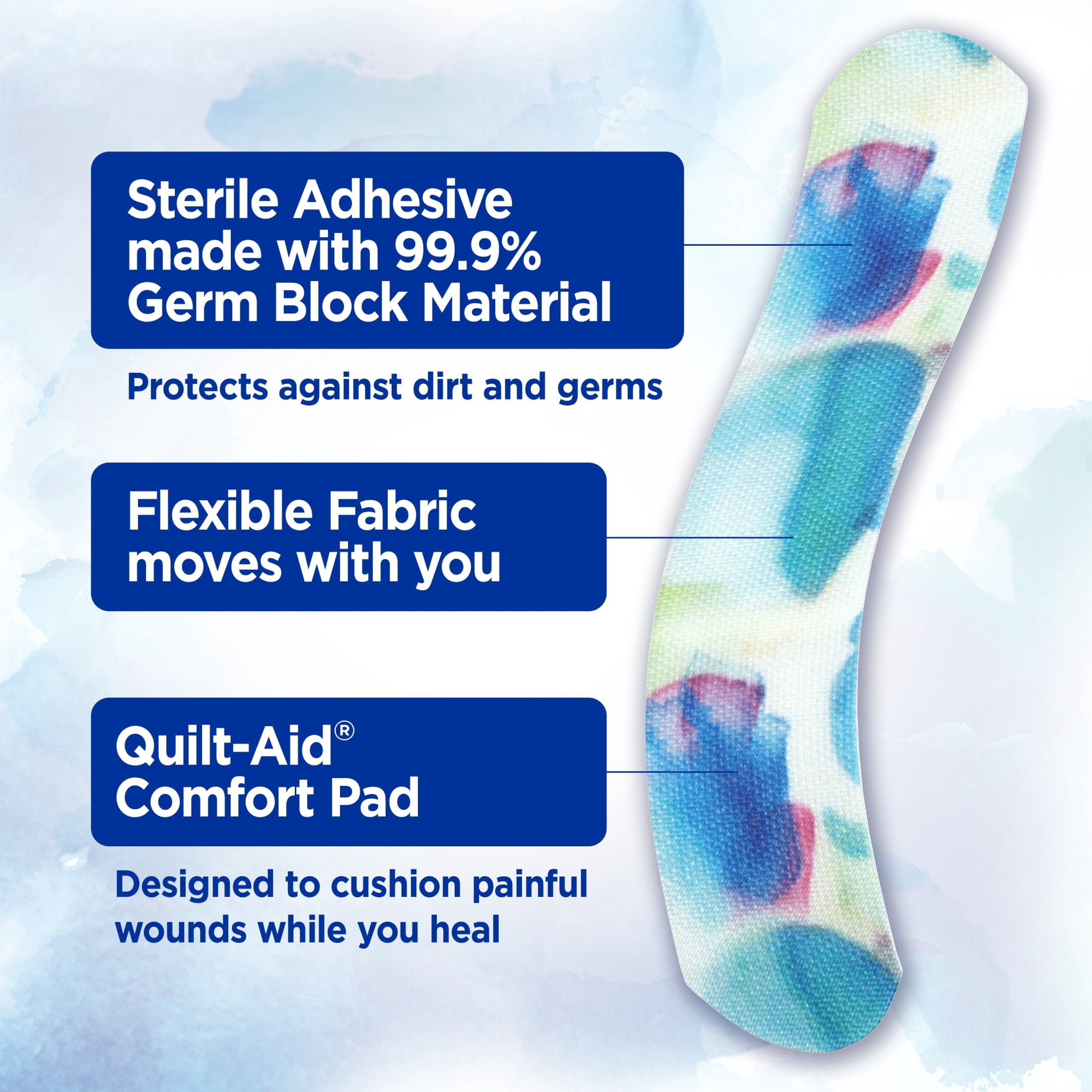 (3 pack) Band-Aid Brand Flexible Fabric Bandages, Water Color, Assorted, 30 Count