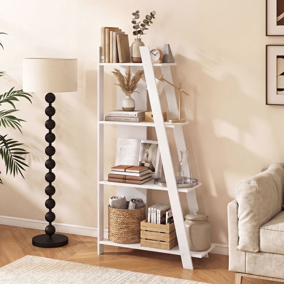 Giantex 4 Tier Floor Standing Bookcase, Ladder Bookshelf for Small Space, Narrow Display Rack, White