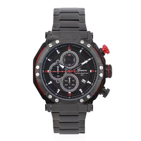 Genoa Multi-Functional Quartz Movement Watch with Black Dial & Ion Plated Black Stainless Steel Strap