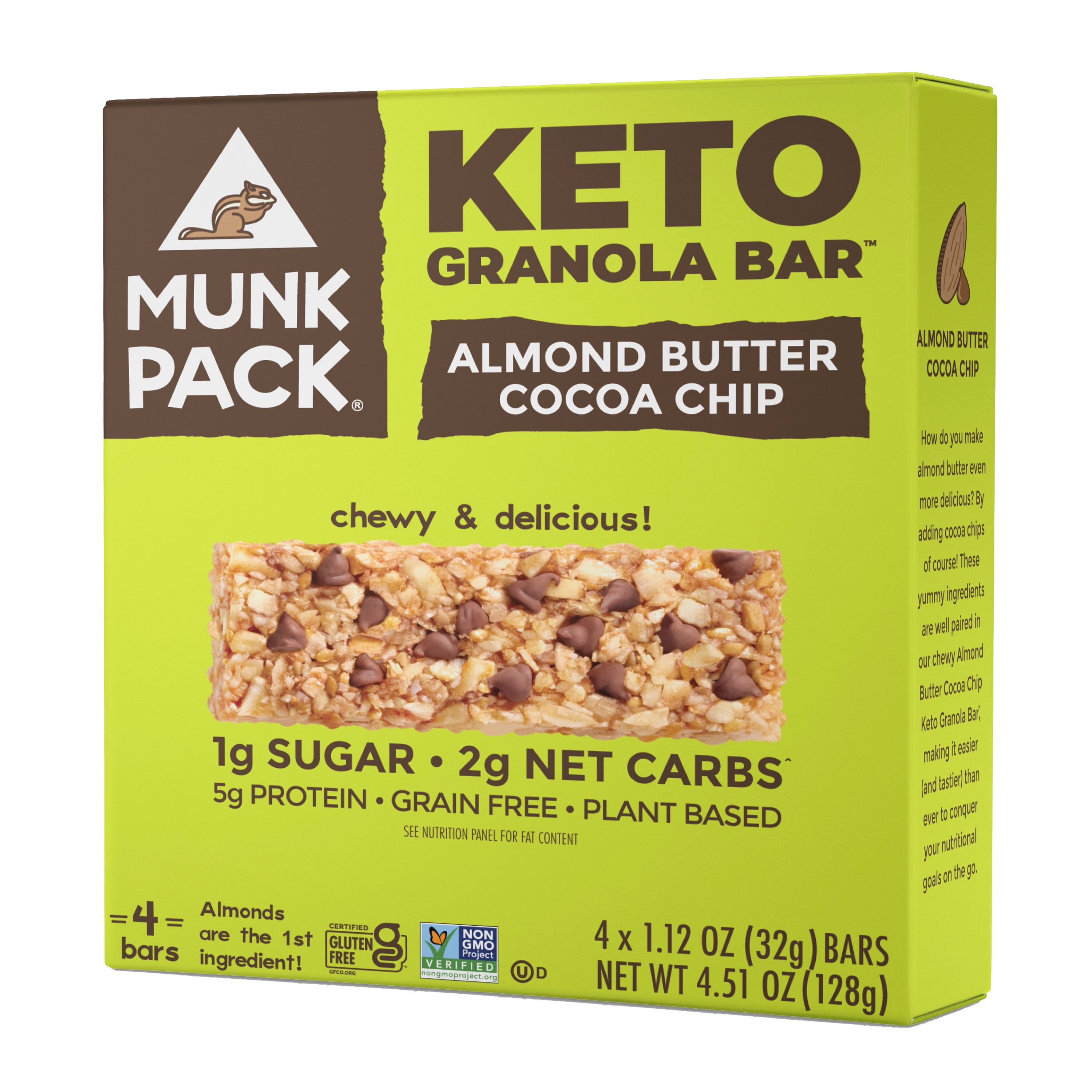 Munk Pack Keto Granola Bar Almond Butter Cocoa Chip, 4 Ct