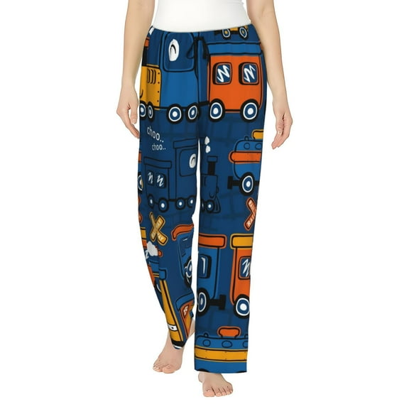 Logiee Funny Steam Train Print Women Pajama Pants,Comfy Pj Bottom with Pockets & Drawstring,Stretch Casual Sleepwear-Small