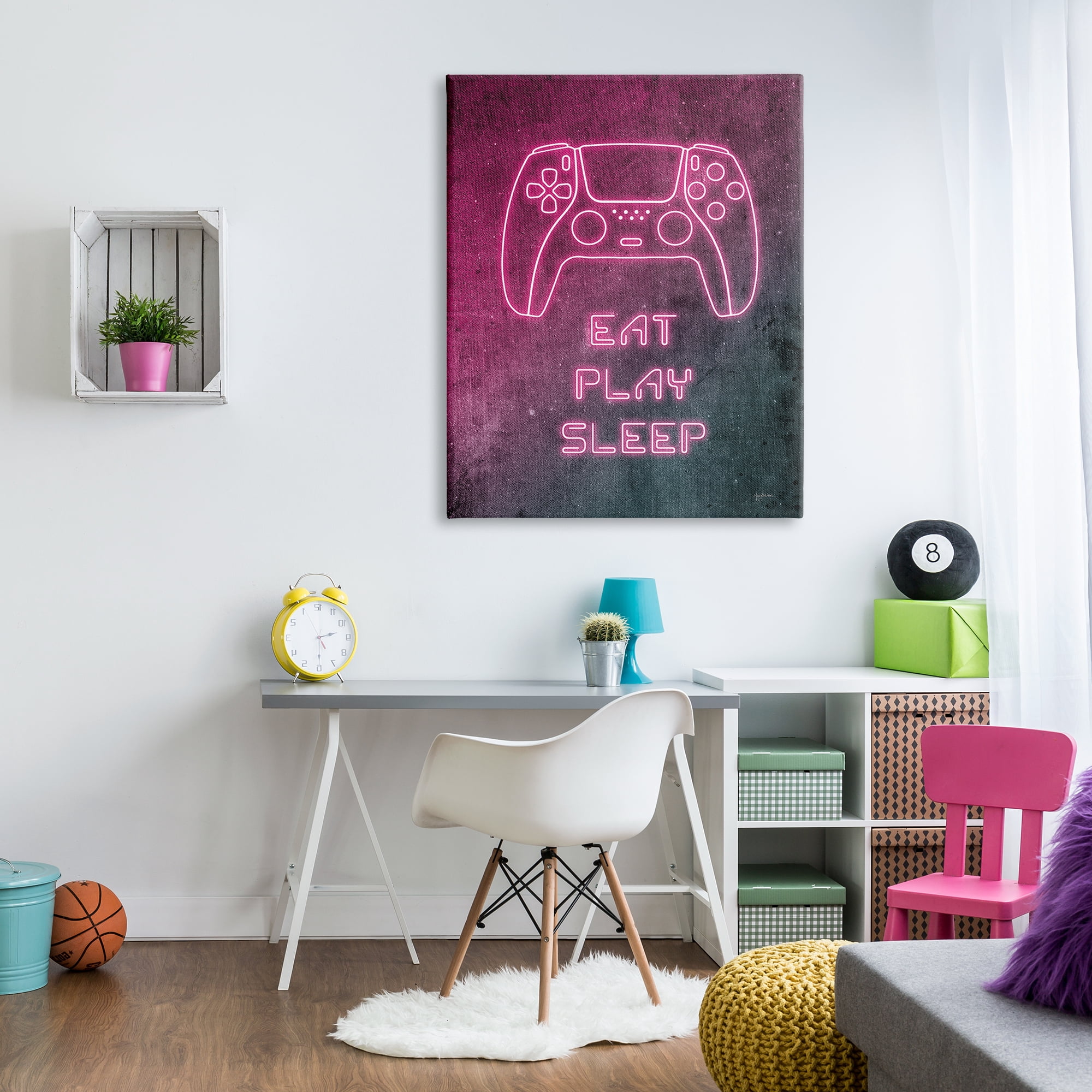 Stupell Industries Eat Play Sleep Pink Gamer Typography Painting Gallery Wrapped Canvas Print Wall Art, 36 x 48